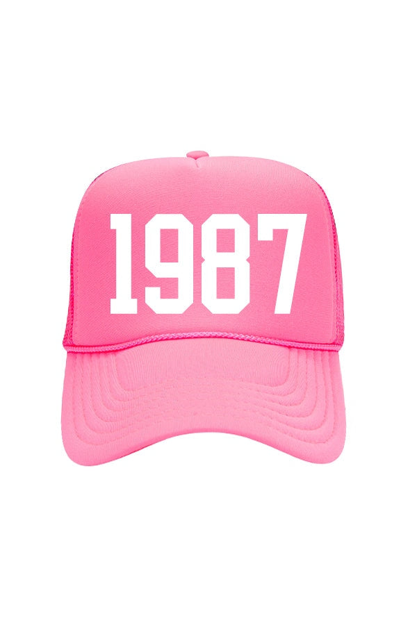 Custom Birth Year Trucker Hat HAT LULUSIMONSTUDIO Neon Pink 